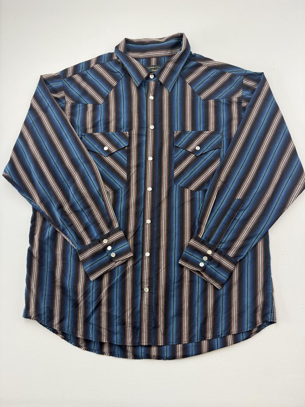 VTG High Noon Shirt Mens XL Blue Stripe Long Sleeve Western Pearl Snap Casual